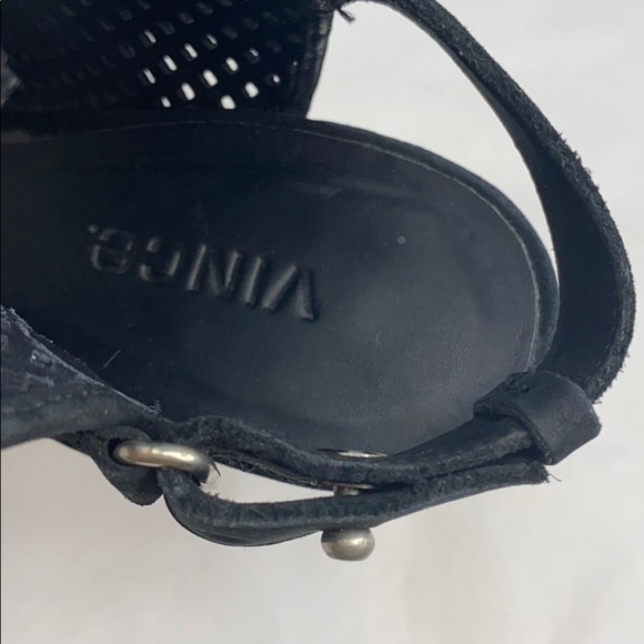 VINCE Sz 7.5 Black Perforated Suede Peep Toe Heels - Picture 6 of 12